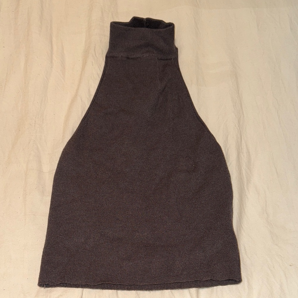 Dark Gray Sleeveless Turtleneck Top